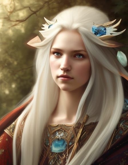 Coronation Photo Of A Long Haired White Haired Teenage Elf Queen - Ai 