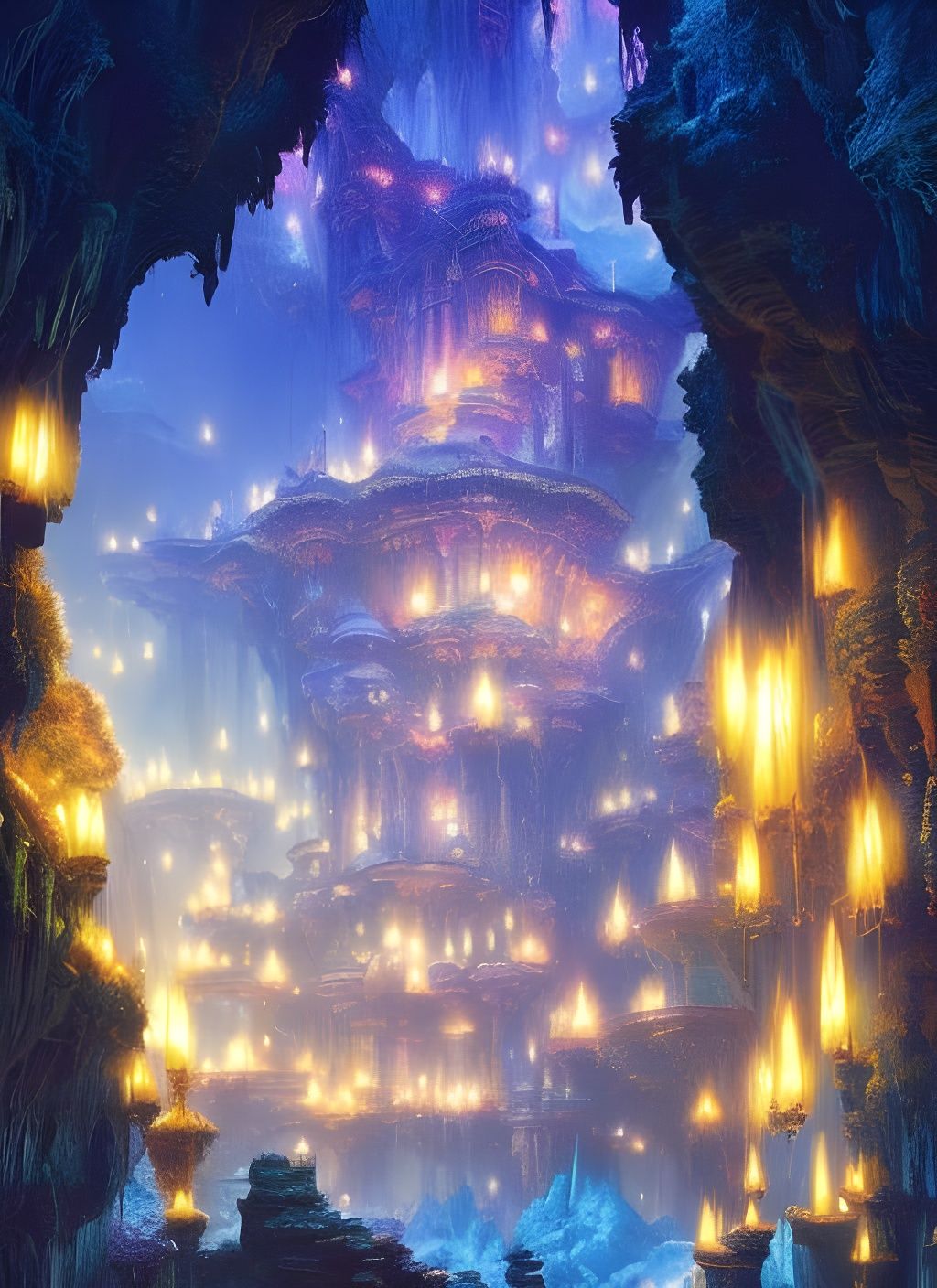 Lit Gemstones in a Cave false