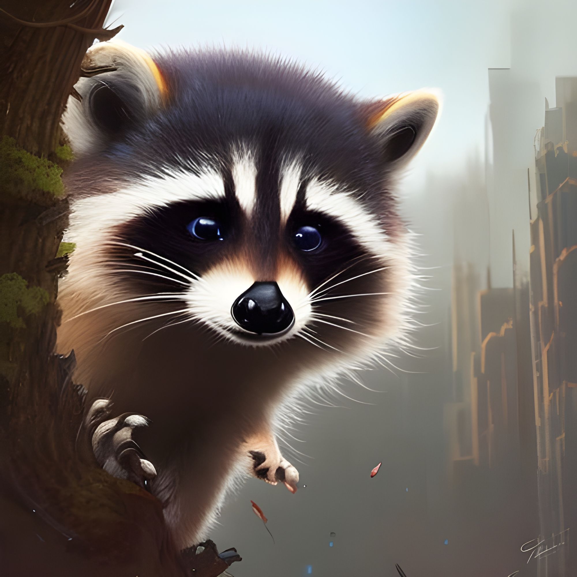 Giant racoon takes over city - AI Generated Artwork - NightCafe