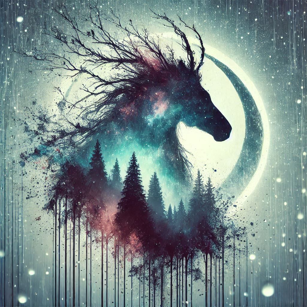 double exposure beautiful fantasy DALL-E 3 portrait landscape..