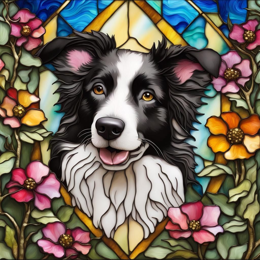 Border collie portrait stained glass - AI Generated Artwork - NightCafe ...