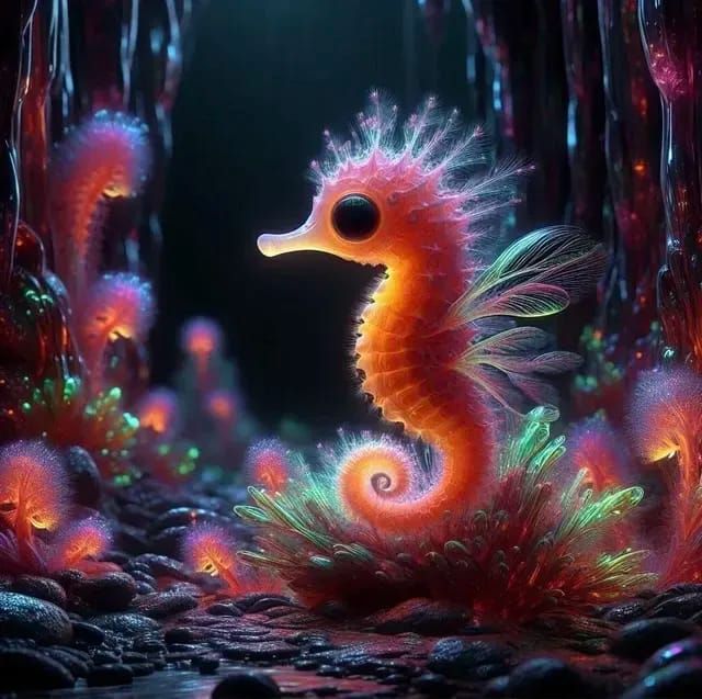 Teeny Tiny Orange Fluffy Seahorse