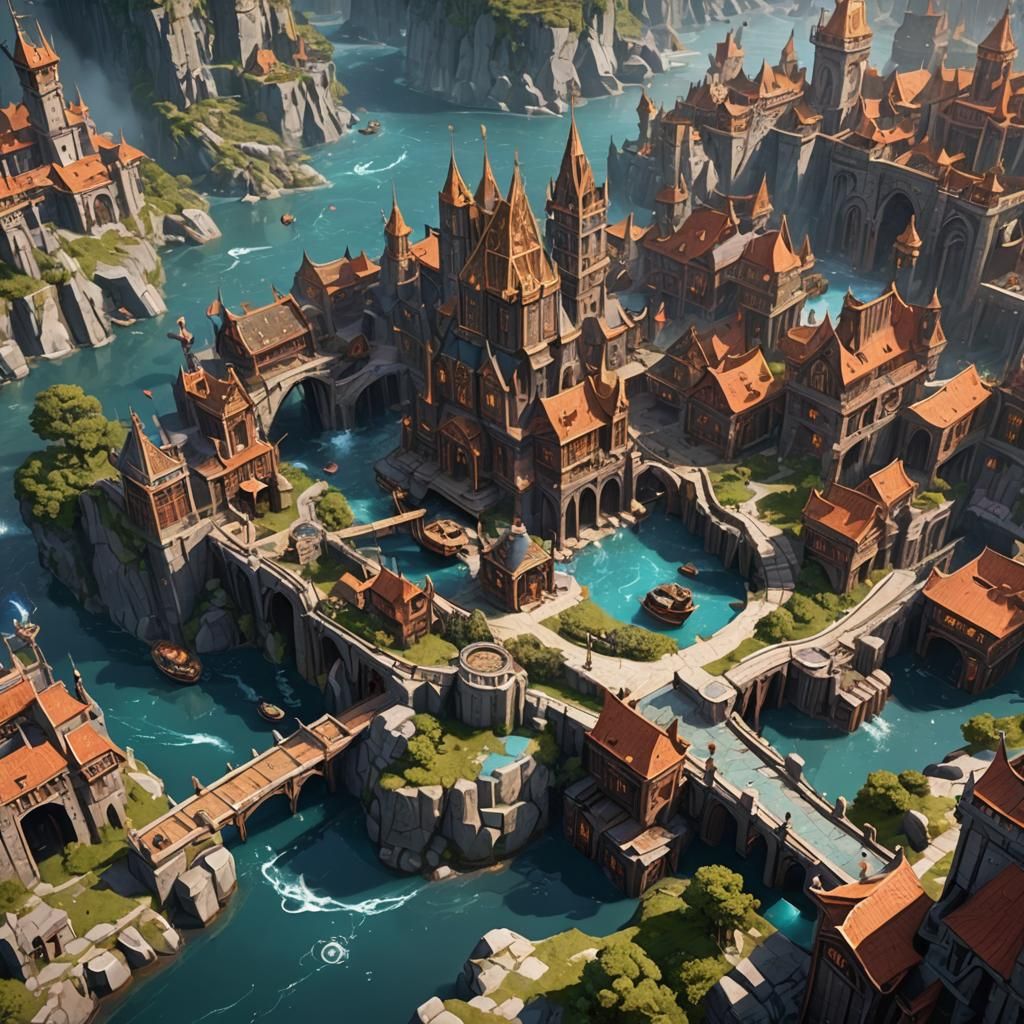concept art for a highfantasy style port with runes and crystals