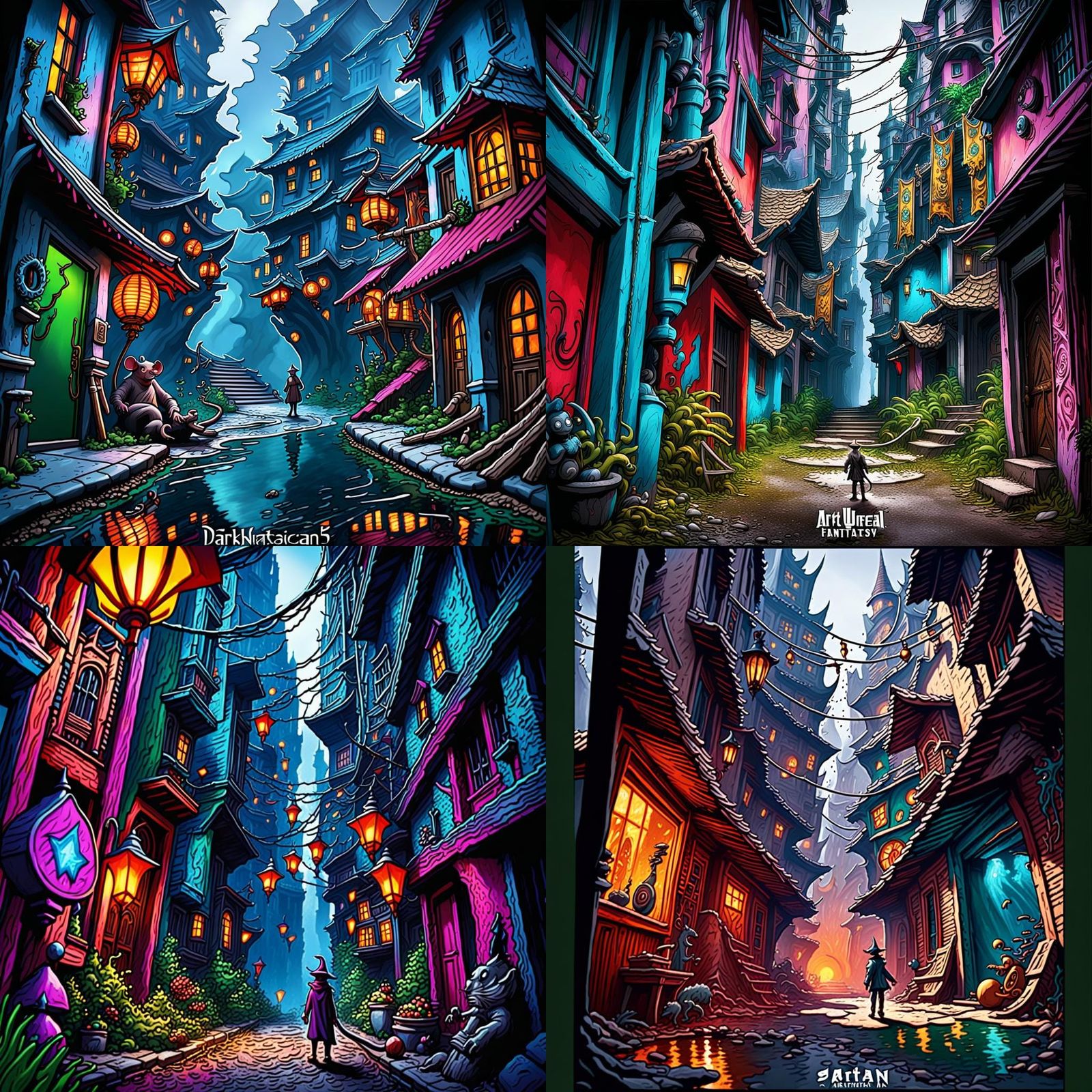 rat-man, wizard, scaven, dark , alley, magic, full body, fan...