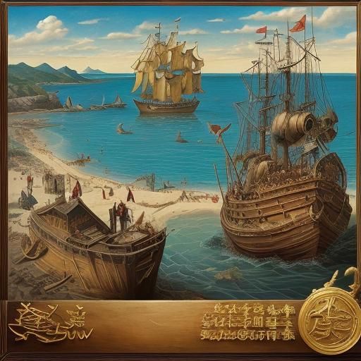 Pirate Ship Treasure on Beach in Dali Style