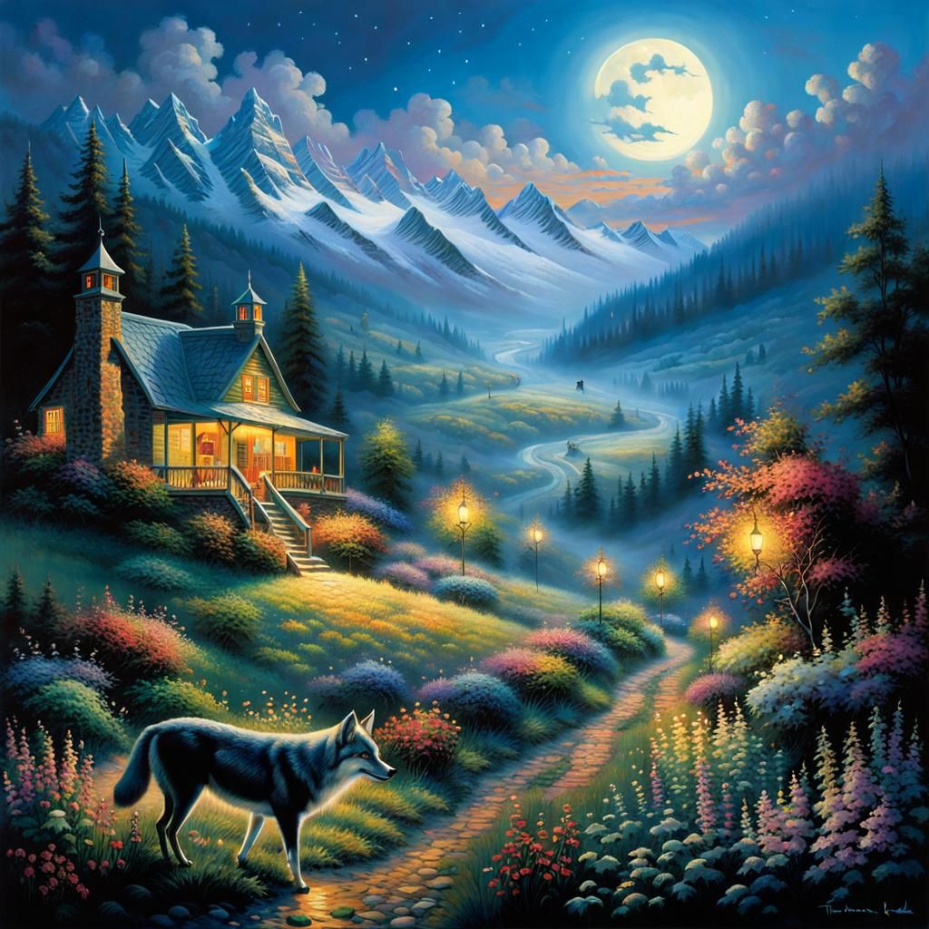Moonlit Bethlehem Landscape with Jackal, Ethereal Fantasy