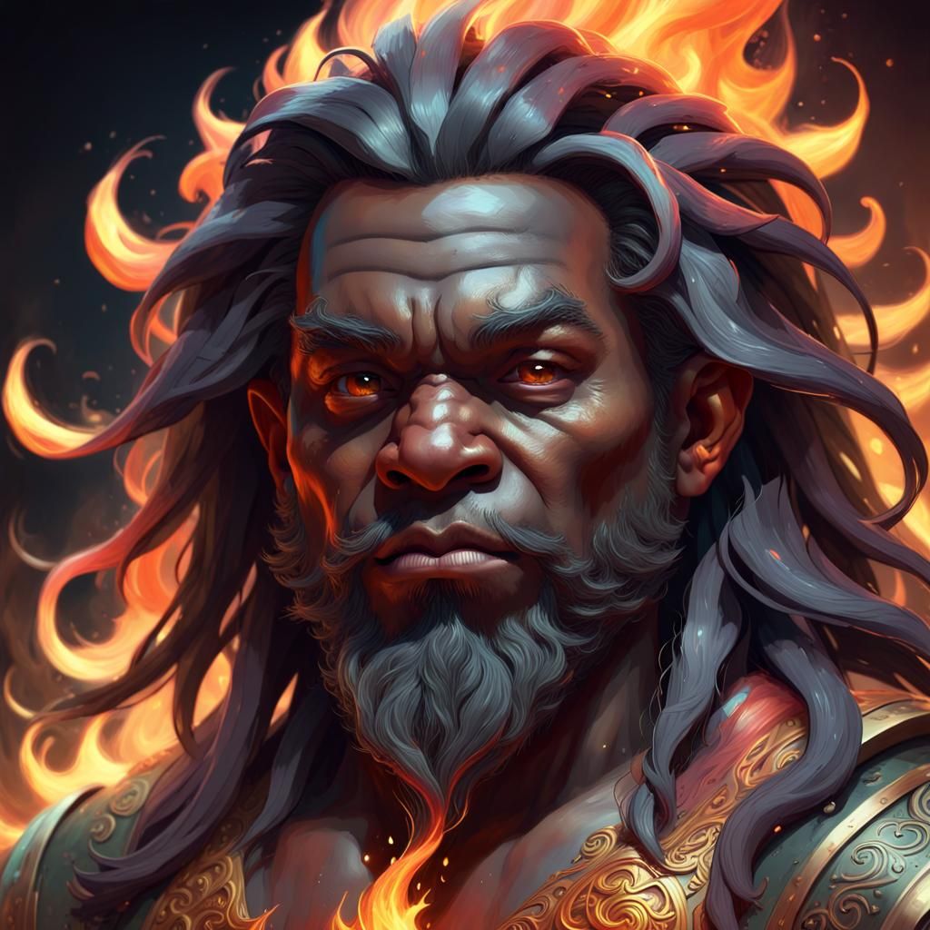 Painterly style fantasy art of square jawed dwarf man with black skin ...