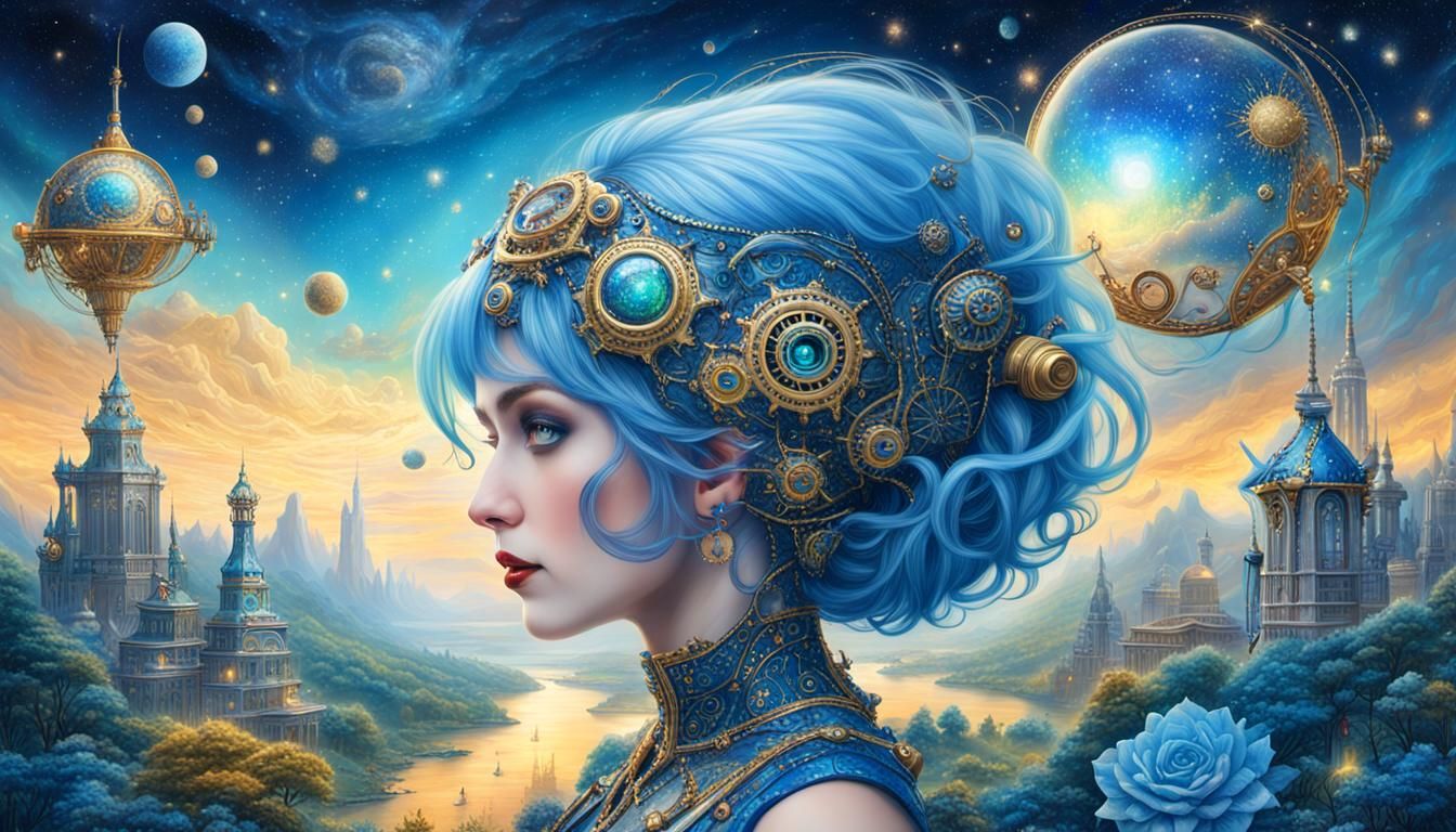 the faszination in blue with a Lady in front