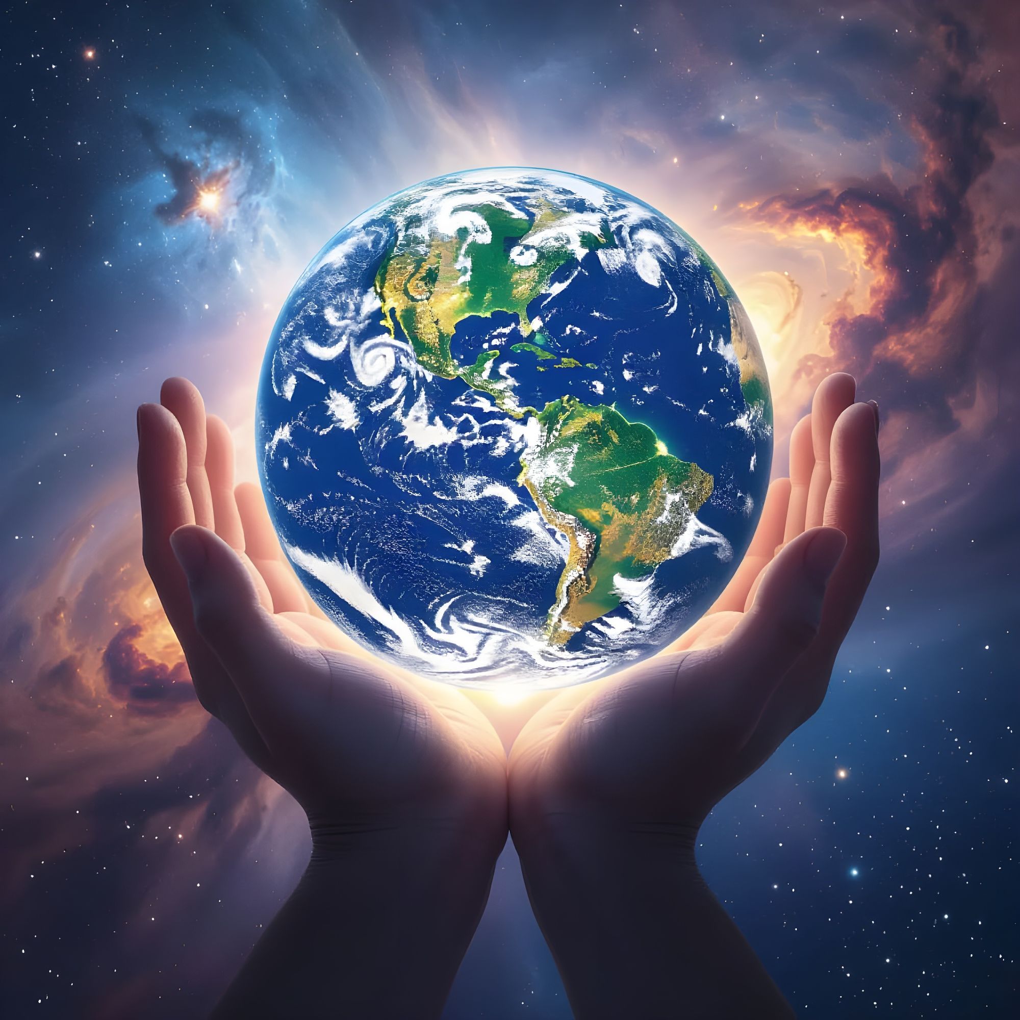 The Universe held in the hands of God,
detailed,
Unnatural bright colors,
realistic, photo of earth, shining lights from within, 