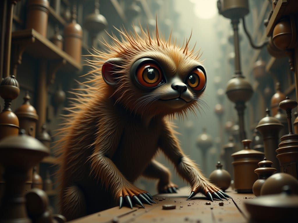  <lora:Miscel:1.0> "unusual creature at work in a factory"