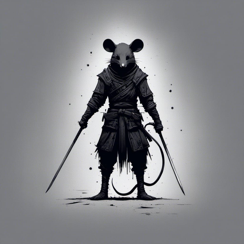 A samourai mouse in the style of <lora:whites lines:1.0> 