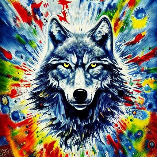 A wolf splash art Jean Tinguely Gustave Doré detailed painti...