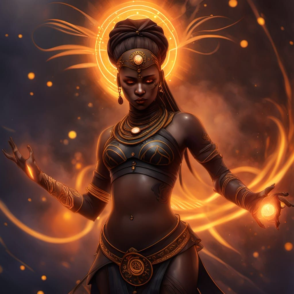 Golden Eyed Woman with Tattoos in Dark Fantasy Art