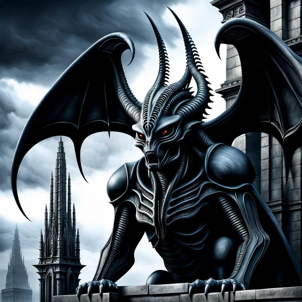 Alien Gothic Gargoyle, in the Style of H.R. Giger - AI Generated ...