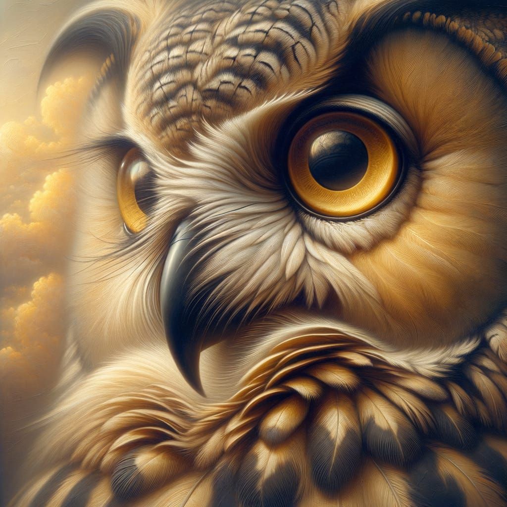 Wise Owl Portrait in Dreamy, Romantic Art Style