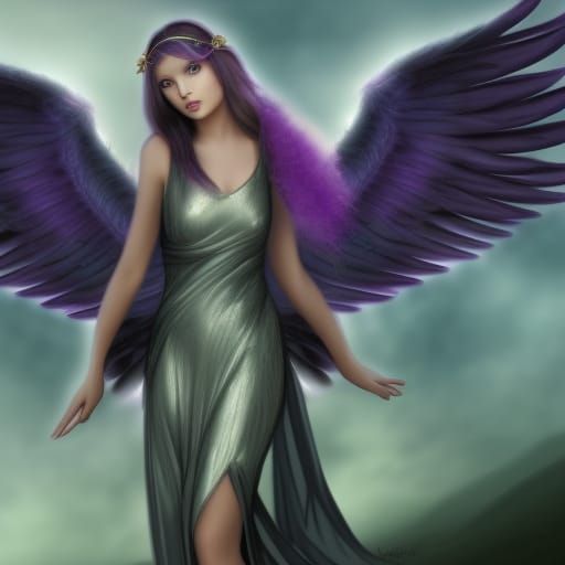 taylor swift, long purple wavy hair, glowing aura, mysteriou...