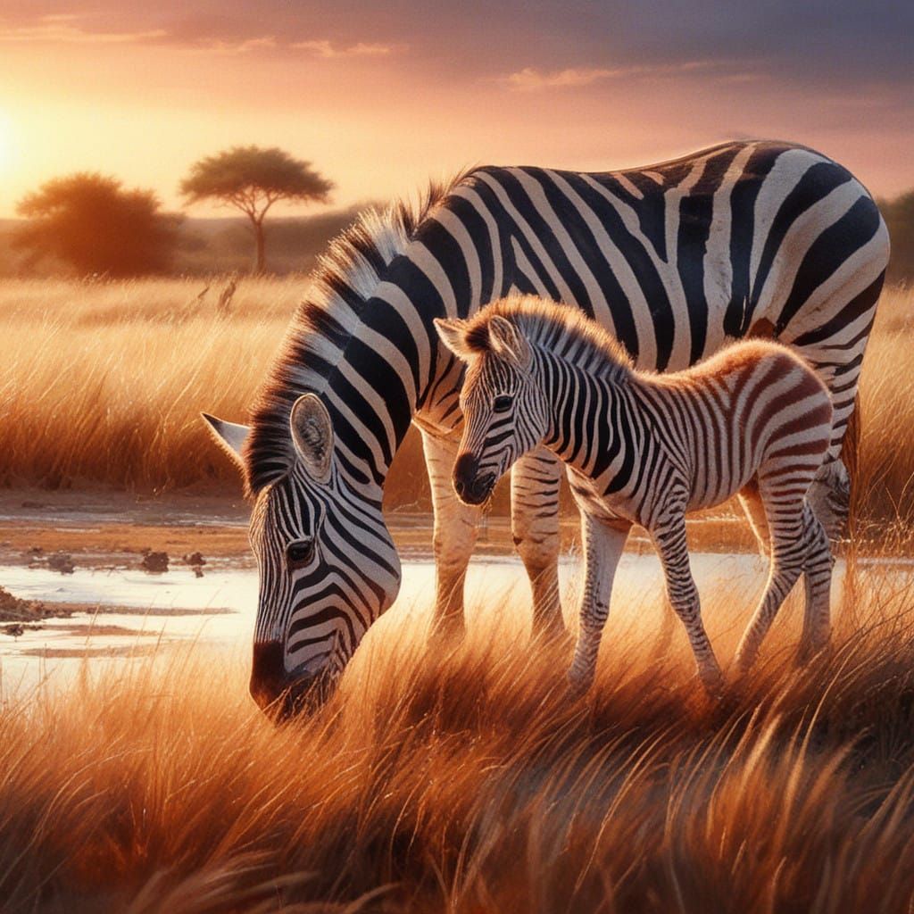 Zebra and foal  by @Bronwyn