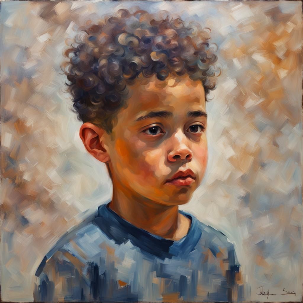 Impressionistic portrait of biracial boy