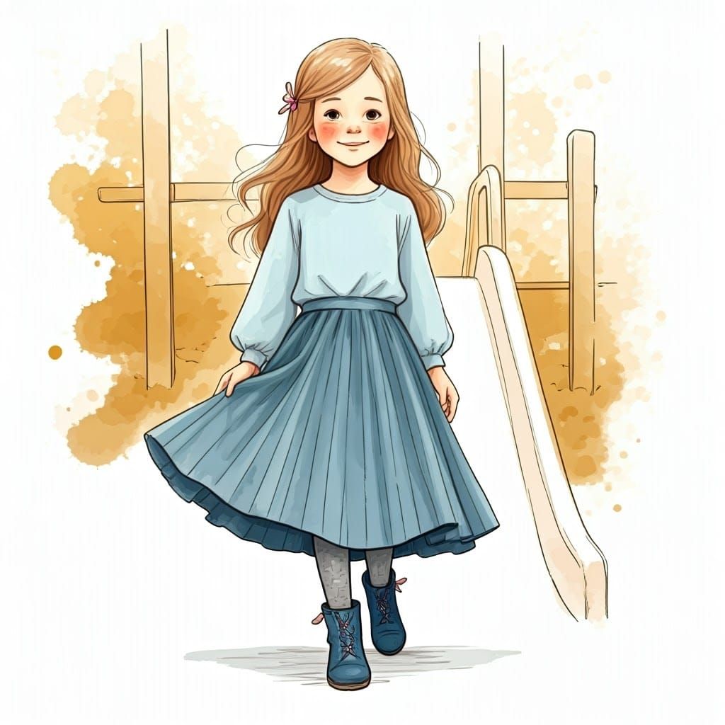 Whimsical Girl in Sunlit Playground Scene