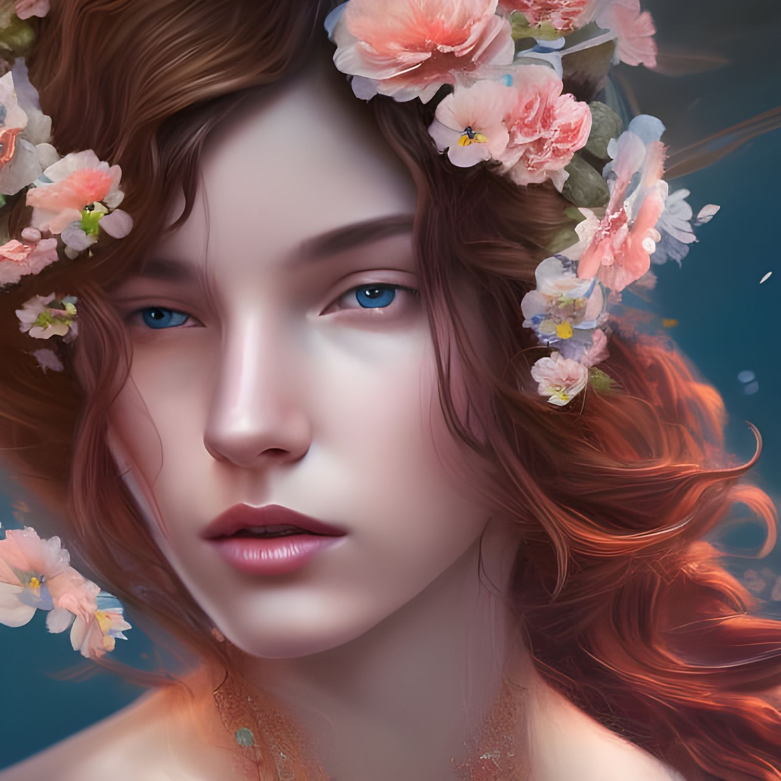 Pretty Jewish lady with wavy hair, floral dress and floral crown Hyper-detailed masterpiece detailed matte painting, dee...