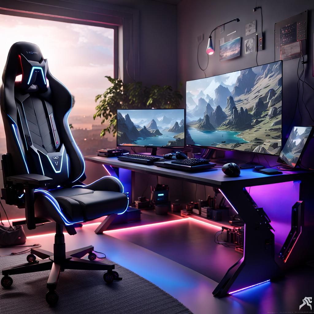 Amazing gaming computer setup, futuristic gaming equipment, ...