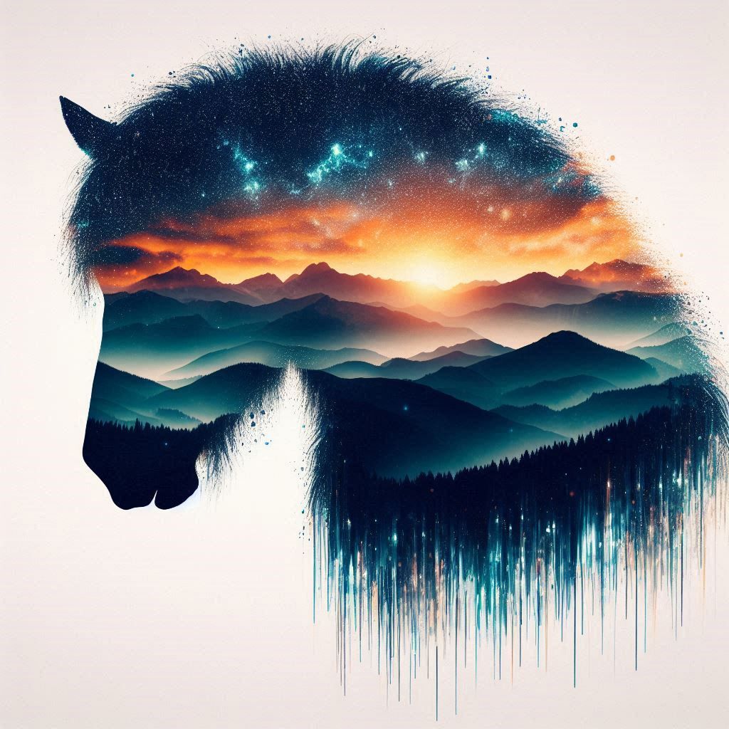 double exposure beautiful fantasy DALL-E 3 portrait landscape..