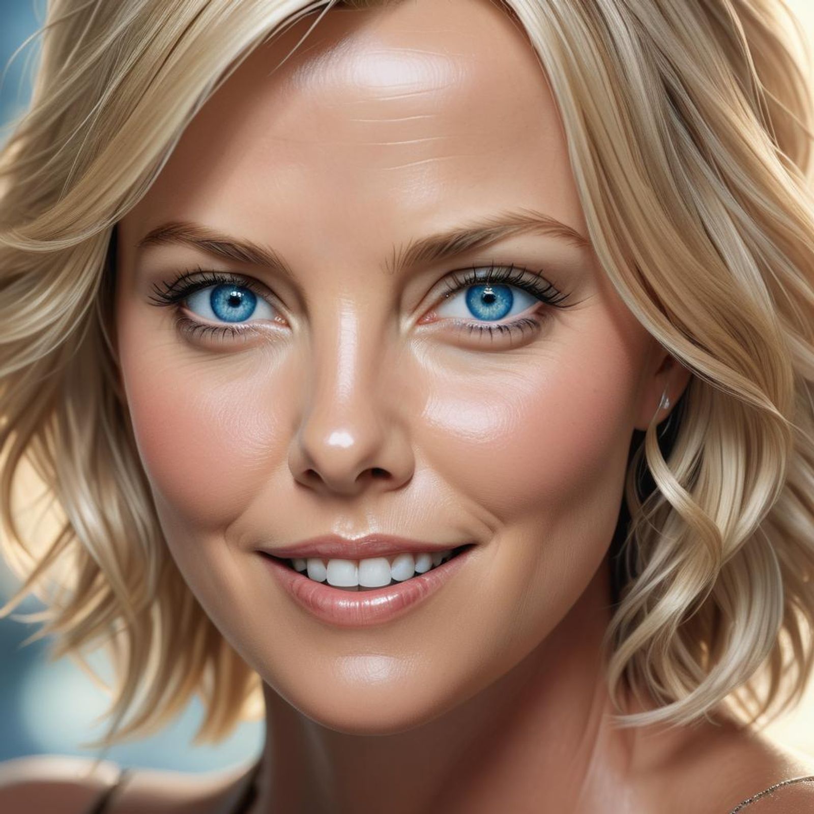 Charlize Theron (photorealistic portrait:1,5)(stunning beauty smiling ...