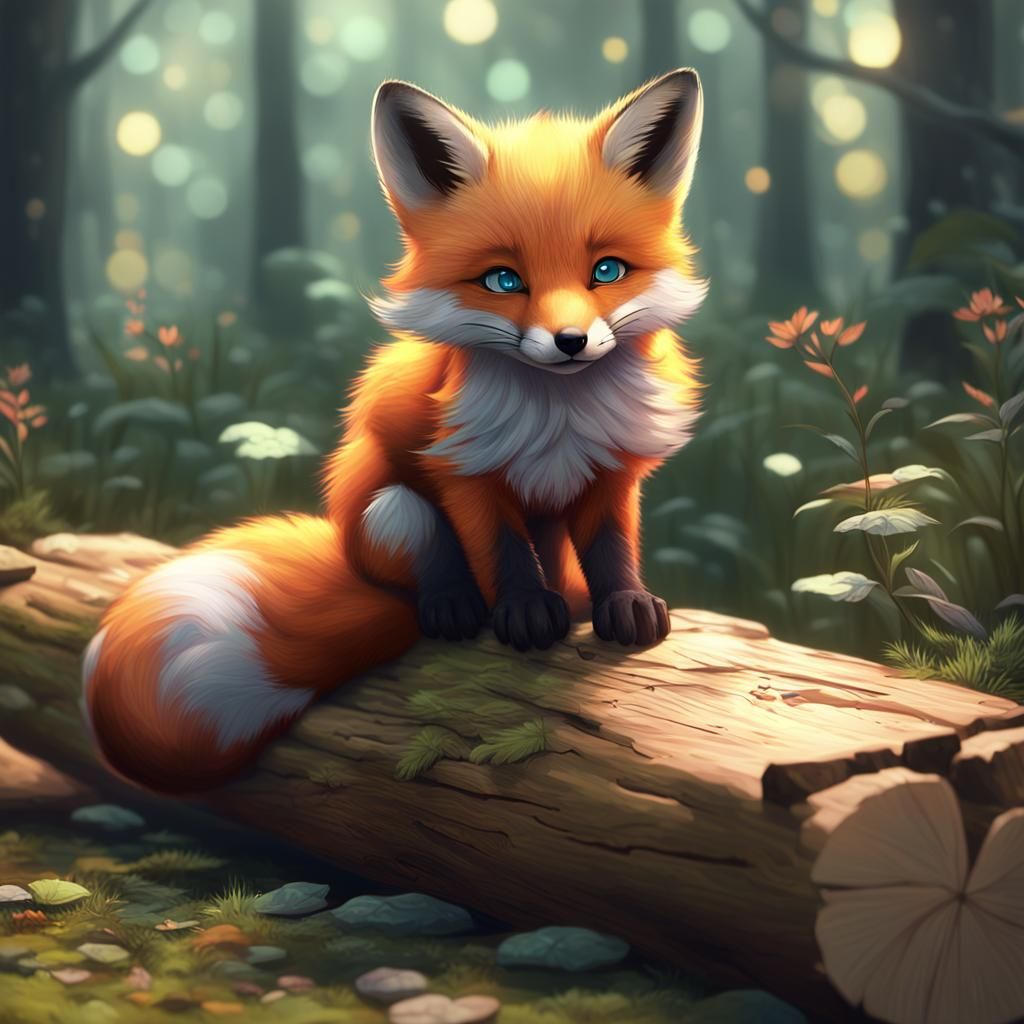 Baby Fox in Magical Forest: 3D Anime Art