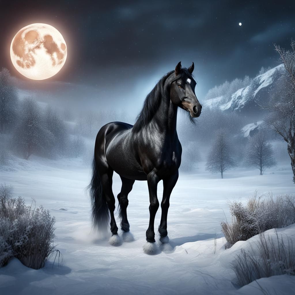 Black Horse and Moon - AI Generated Artwork - NightCafe Creator