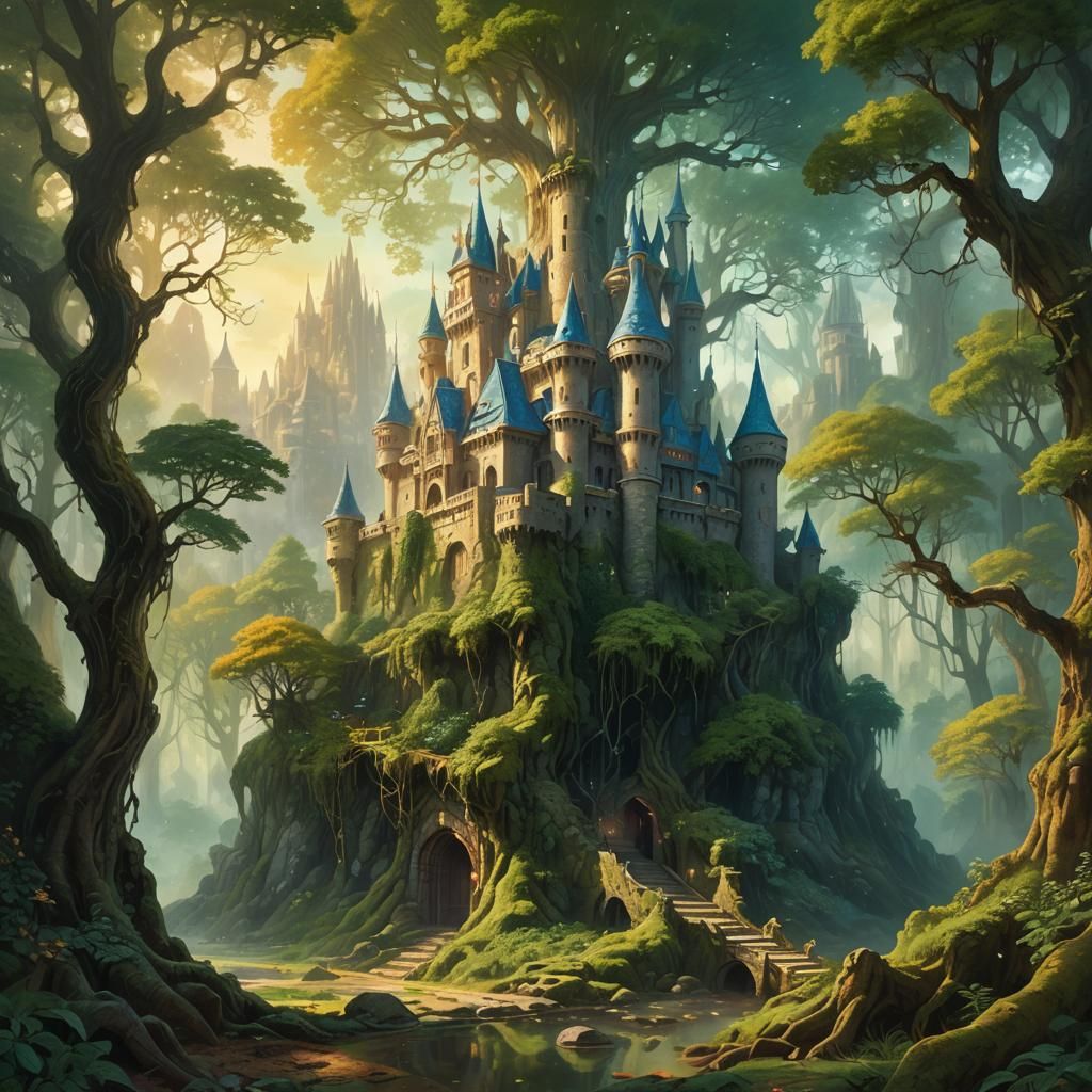Lush Castle Concept Art in Oil Painting Style