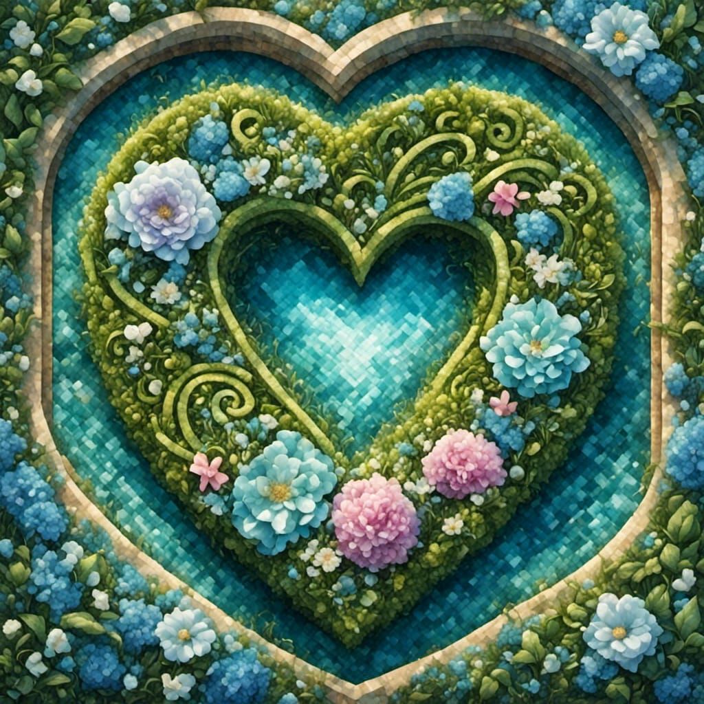 heart shaped maze with morning glory walls<lora:Cloud Animals:1.0> <lora:Pastels:1.0> <lora:Tapestry:1.0> 