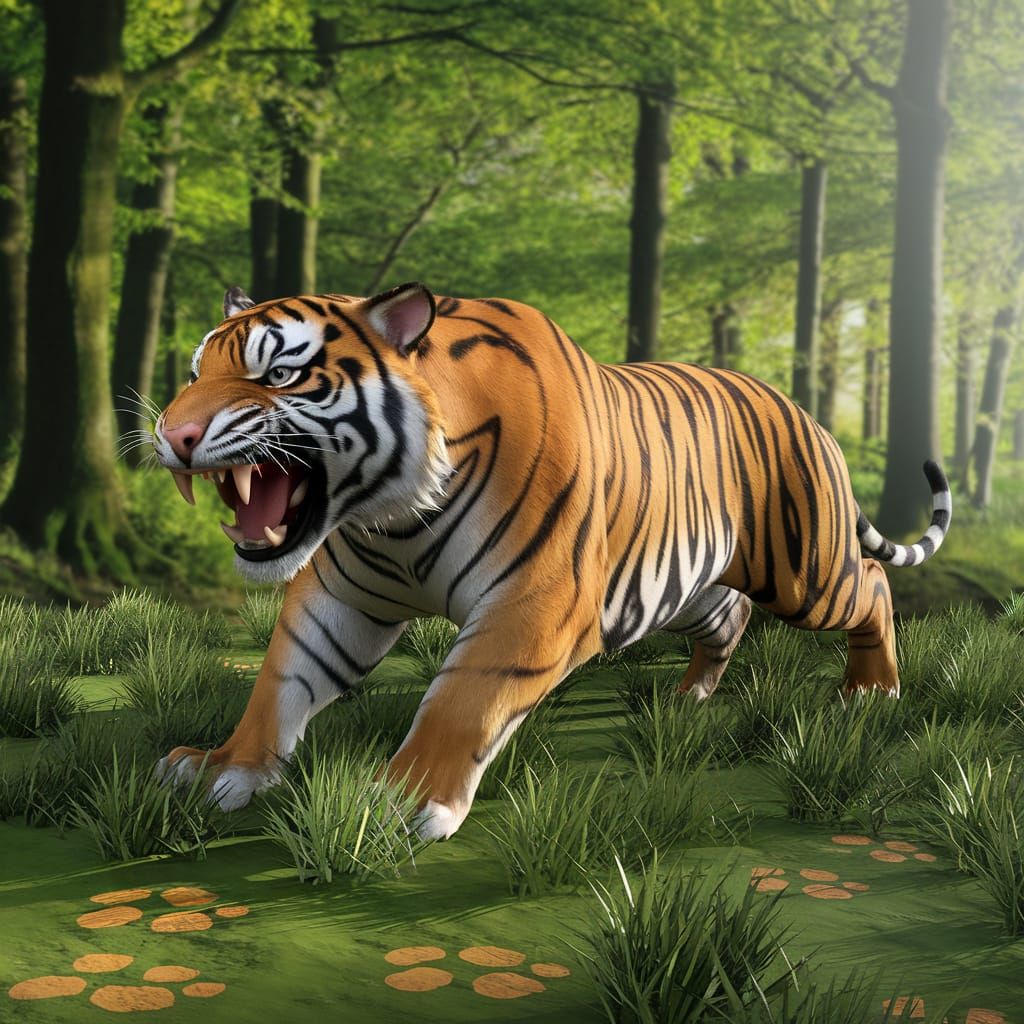Tiger in Forest 3D Render