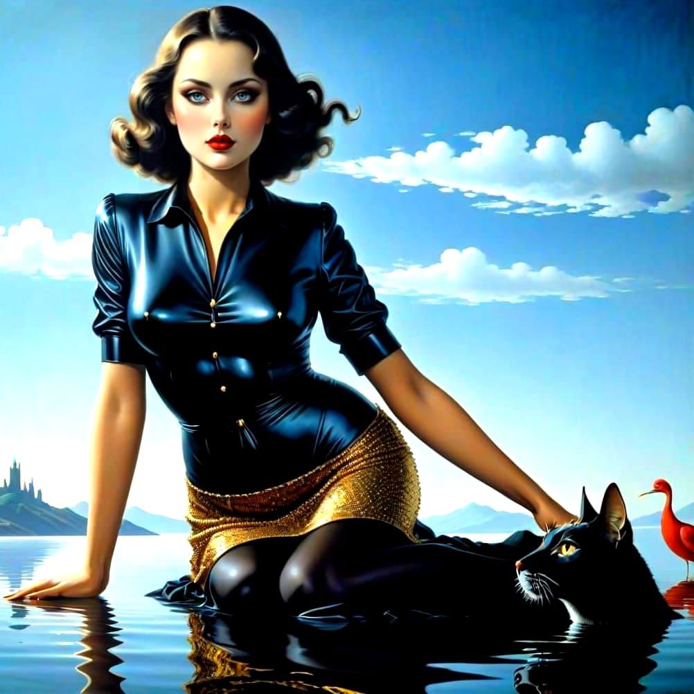 Elegant Lady in Surreal Moonlit Night