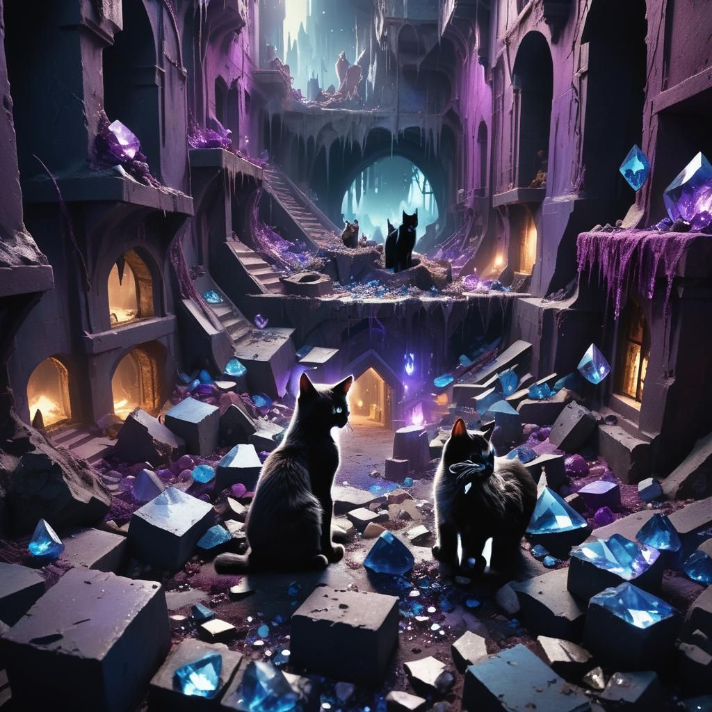 Crystal and Cat in Dark Fantasy Digital Painting