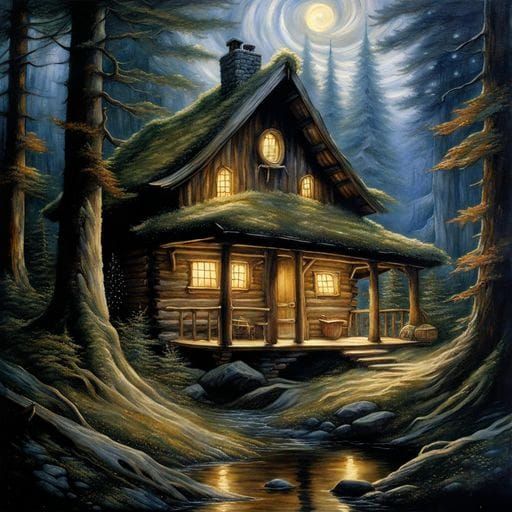 Cozy Cabin By Night