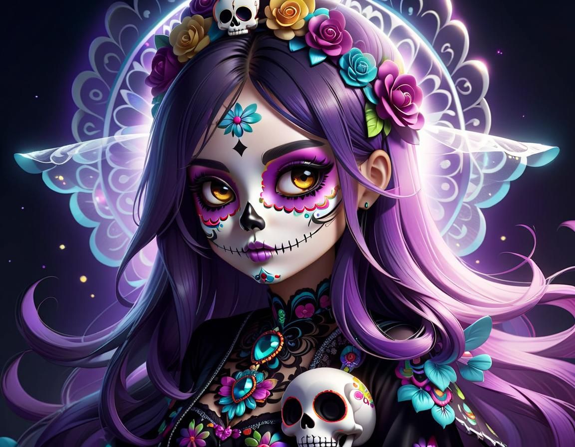 Cute Sugar Skull Chibi Girl - AI Generated Artwork - NightCafe Creator