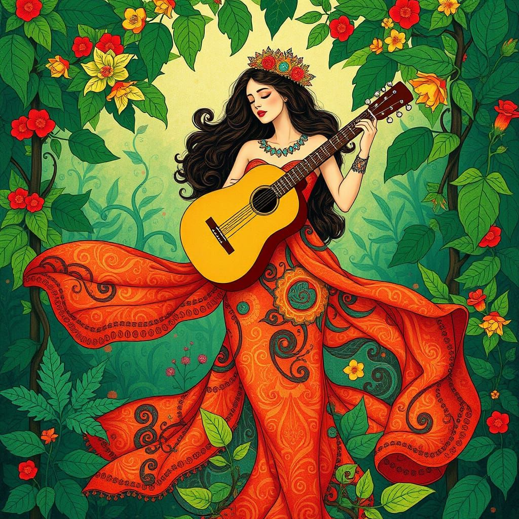 Woman Singing in Art Nouveau Style