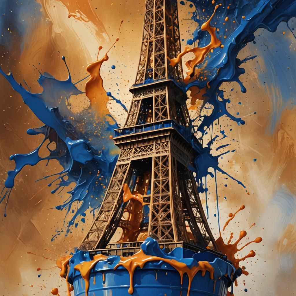 Eiffel Tower Formed from Spilled Paint