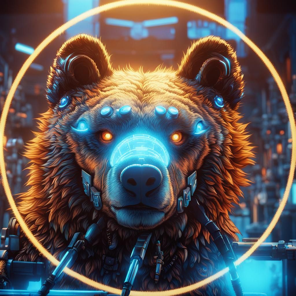 Cybernetic Bear in Futuristic Laboratory