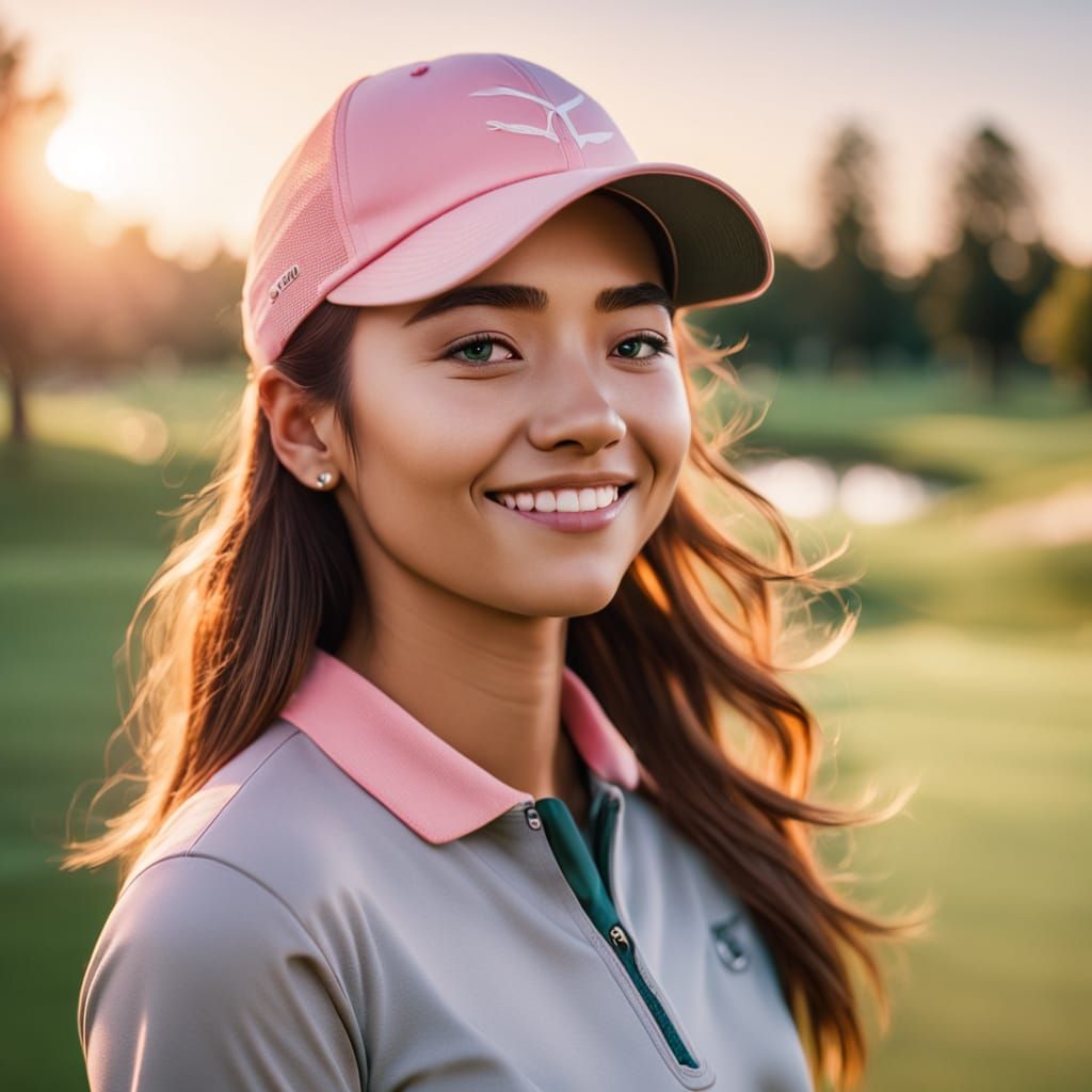 Smiling Golfer Girl Portrait in Golden Hour Light
