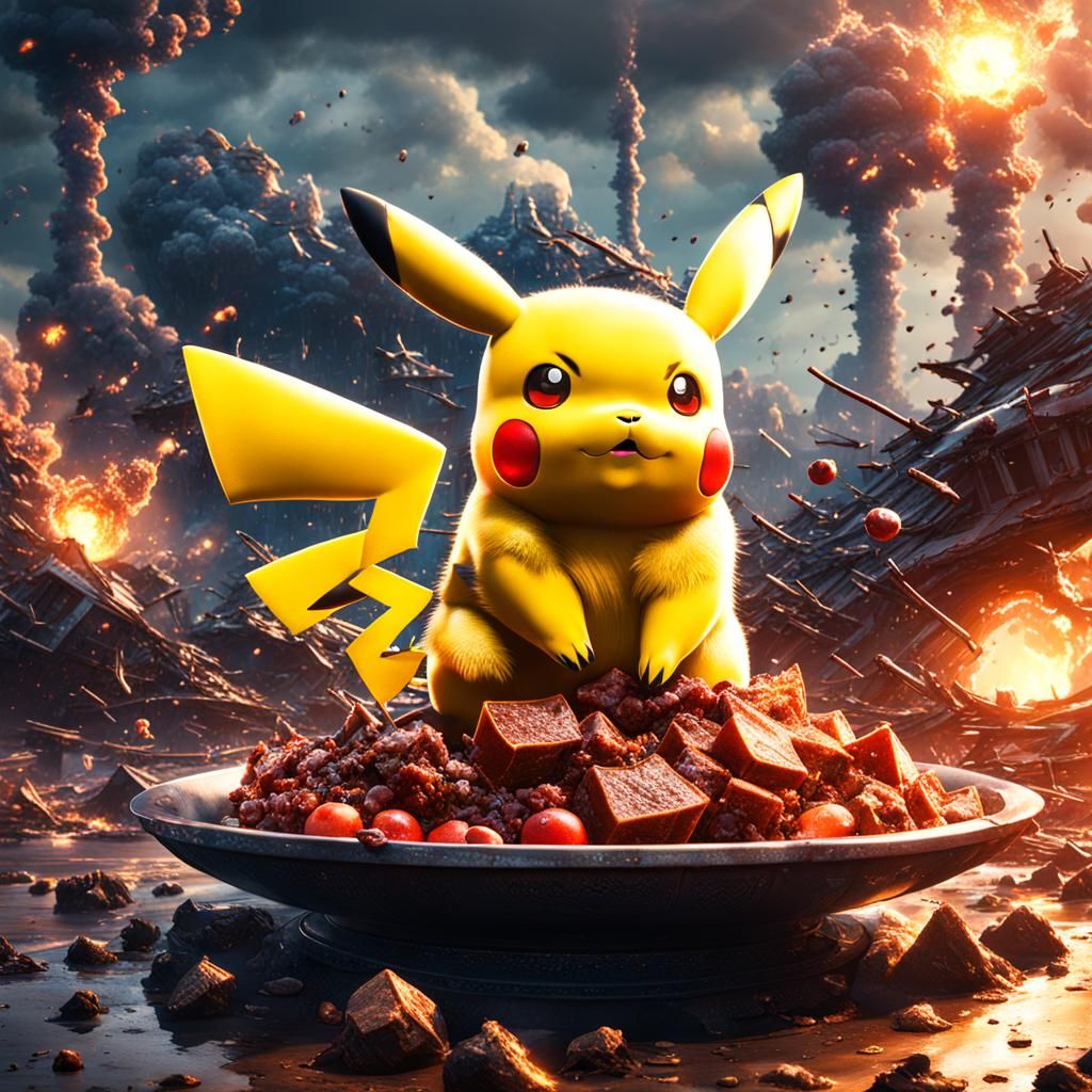Pikachu the Pokemon eating a nuke