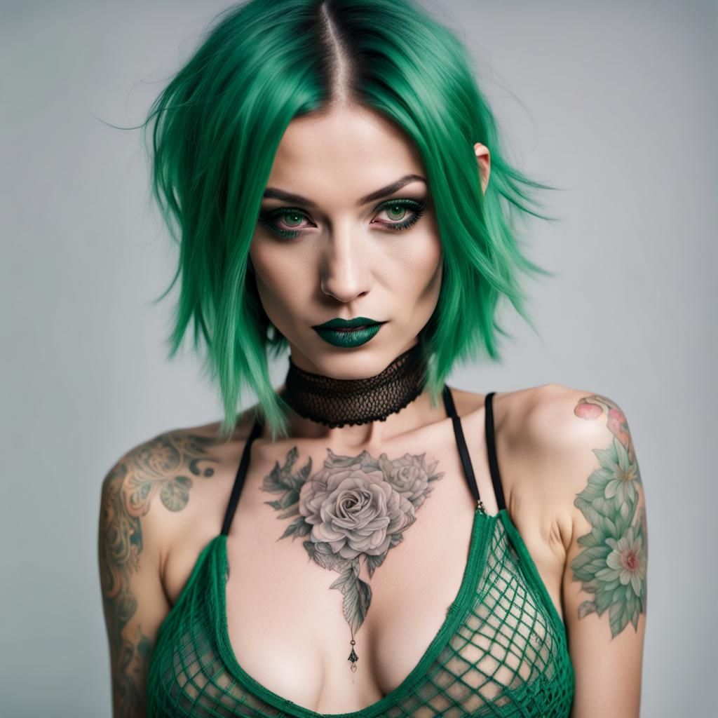 beautiful green haired woman