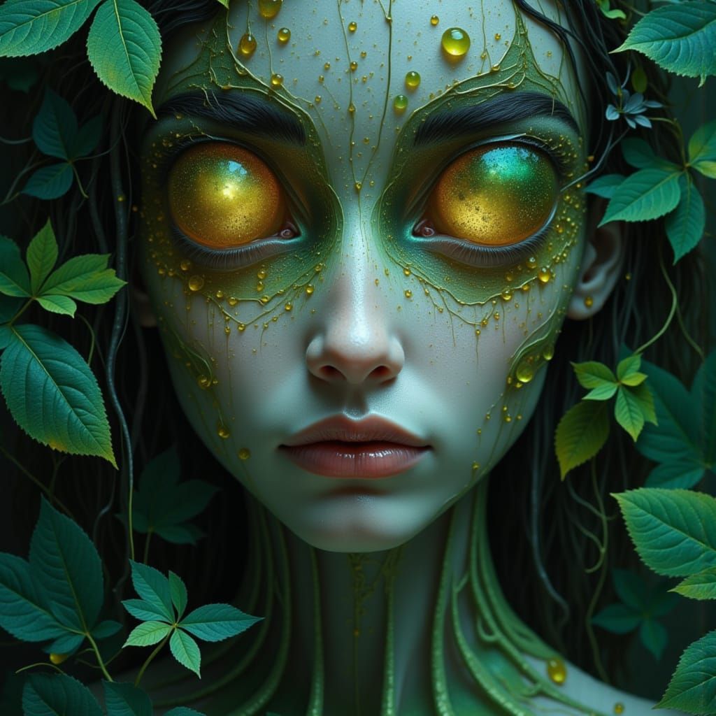 Ethereal Glass Skeleton Portrait with Dewdrops