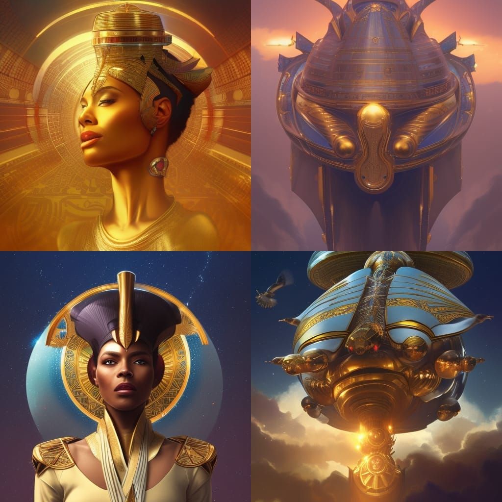 Kemet Royal family flying on an extravagant spaceship