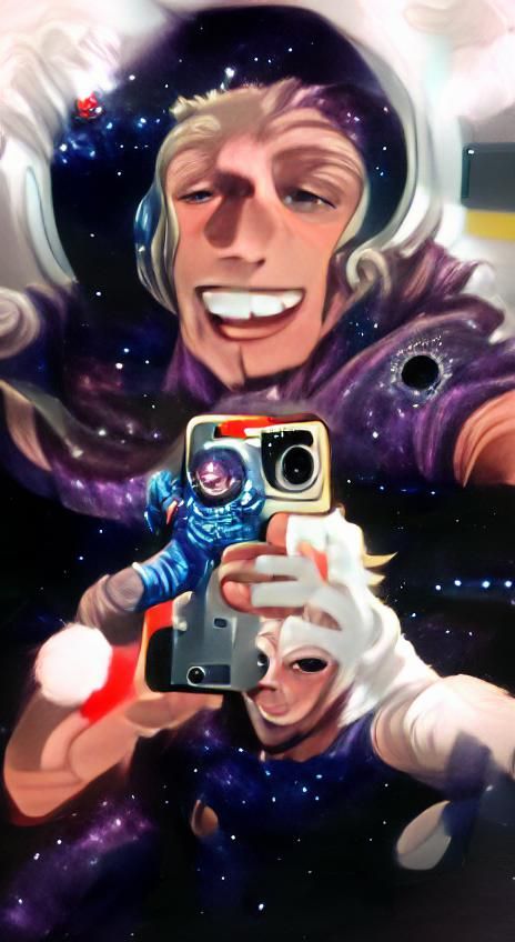Suspicious person taking a selfie in space