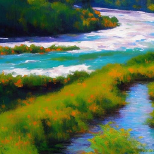 A raging river in the shape of a beautiful woman. impression...