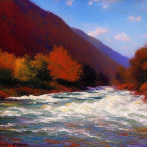 A raging river in the shape of a beautiful woman. impression...