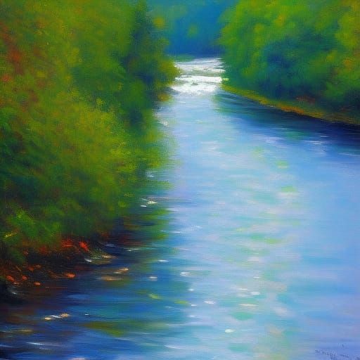 A raging river in the shape of a beautiful woman. impression...