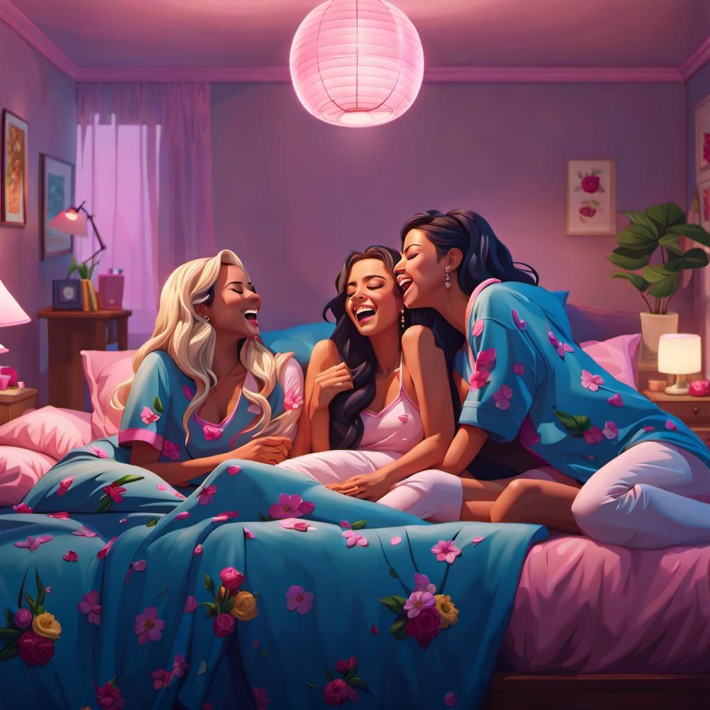 Best Friends at Slumber Party in Bedroom