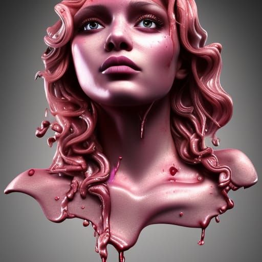 Stunning woman sculpture, head & shoulder portrait, rococo gorgeous curly wavy hair, vibrant resin slime poured acrylic ...